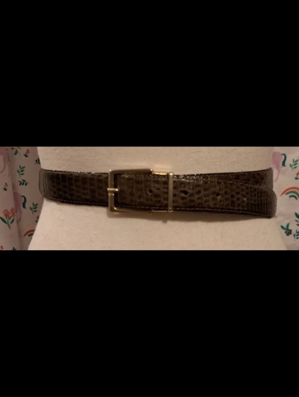 Vintage Sera Olive Mocha Exotic Lizard Neutral Boho Casual Quiet Lux Belt 41in